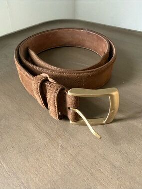 Men's Brown Suede Leather Belt with Brass Buckle - Velasca Milano made in Italy